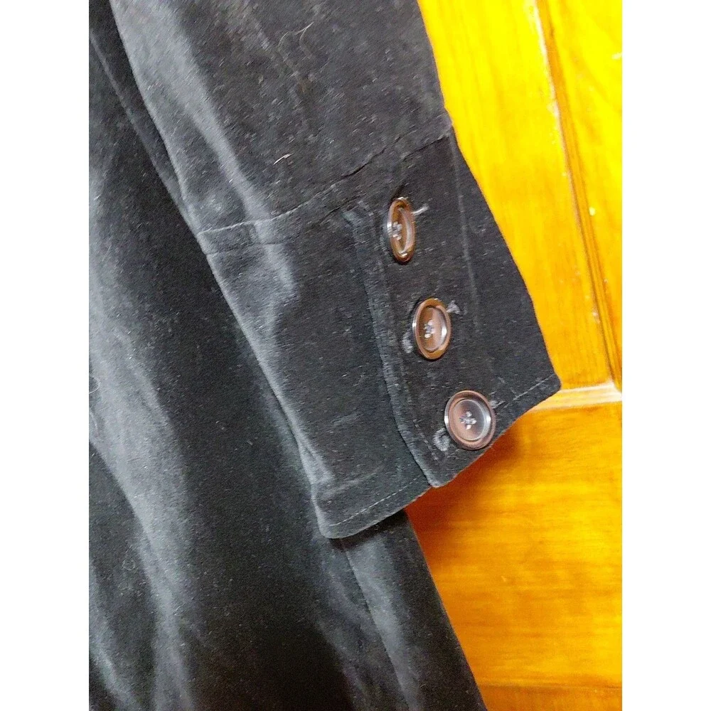 Newport News SP Petite Black Velvet Velour Double Breasted Maxi Trench Coat - Picture 8 of 11